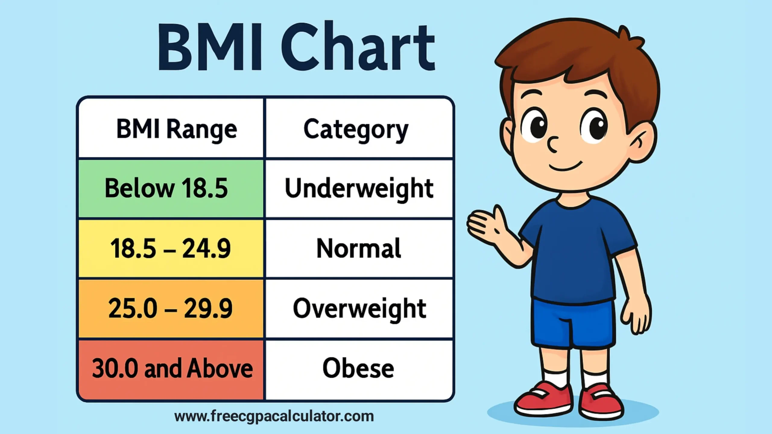 BMI Chart with Categories - Underweight to Obese